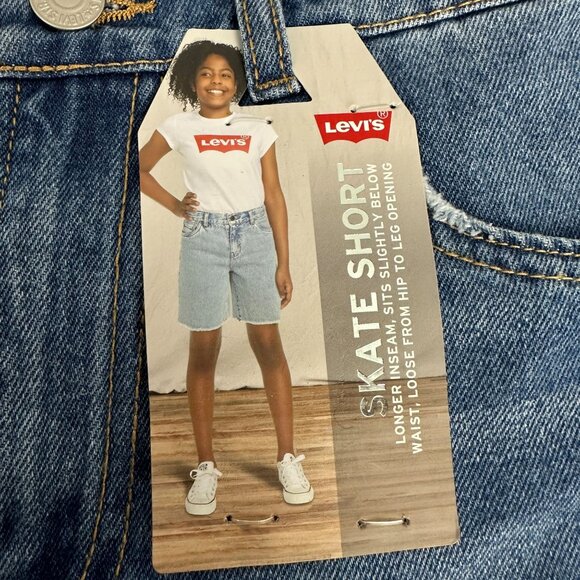 Levis Skate Shorts Girls Size 14 Blue Denim Patchwork Embroidered Loose Fit - Picture 5 of 14
